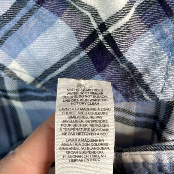 GARAGE Boyfriend Fit Plaid Brushed Cotton Shirt Blues Long Sleeve Button Up XS - Picture 11 of 13